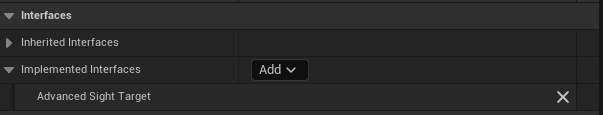 AdvancedSightTarget interface implemented in character blueprint